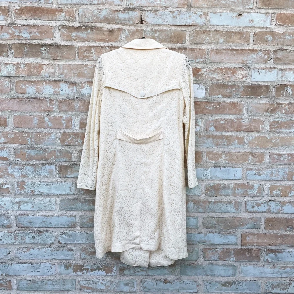 Chelsea 28 Trench Coat Ivory Cream Lace Double Breasted Long Jacket - Picture 12 of 14